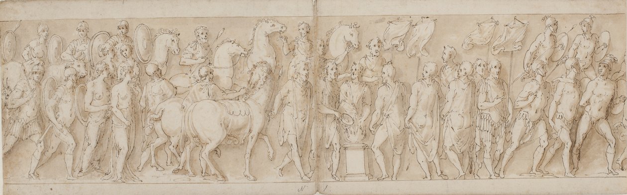 Zajaté ženy jsou odvezeny (konec LXXIII); přehlídka plavčíků (LXXIV); Marcus Aurelius obětuje u oltáře (LXXV); Marcus Aurelius sleduje útok (začátek LXXVI) od Giovanni Guerra