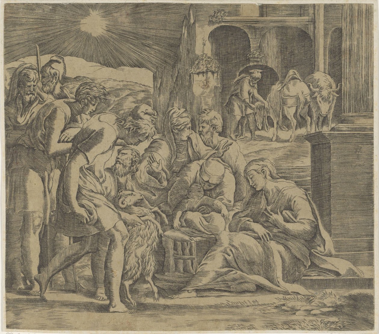 Klanění pastýřů od Giovanni Jacopo Caraglio