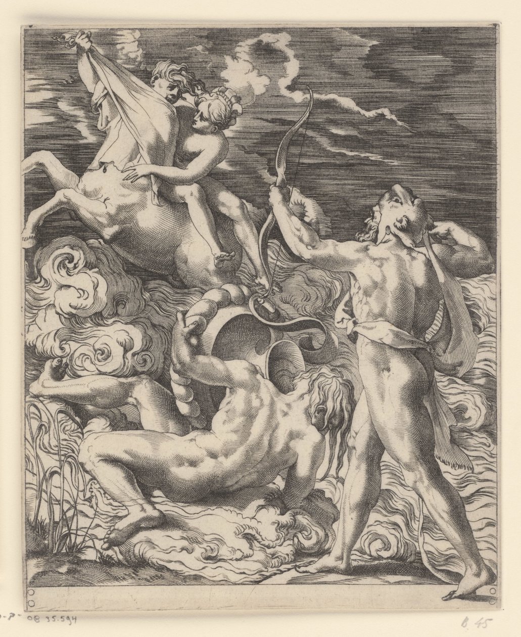 Hercules zabije kentaura Nessuse Scény s Herkulesem (název série) od Giovanni Jacopo Caraglio