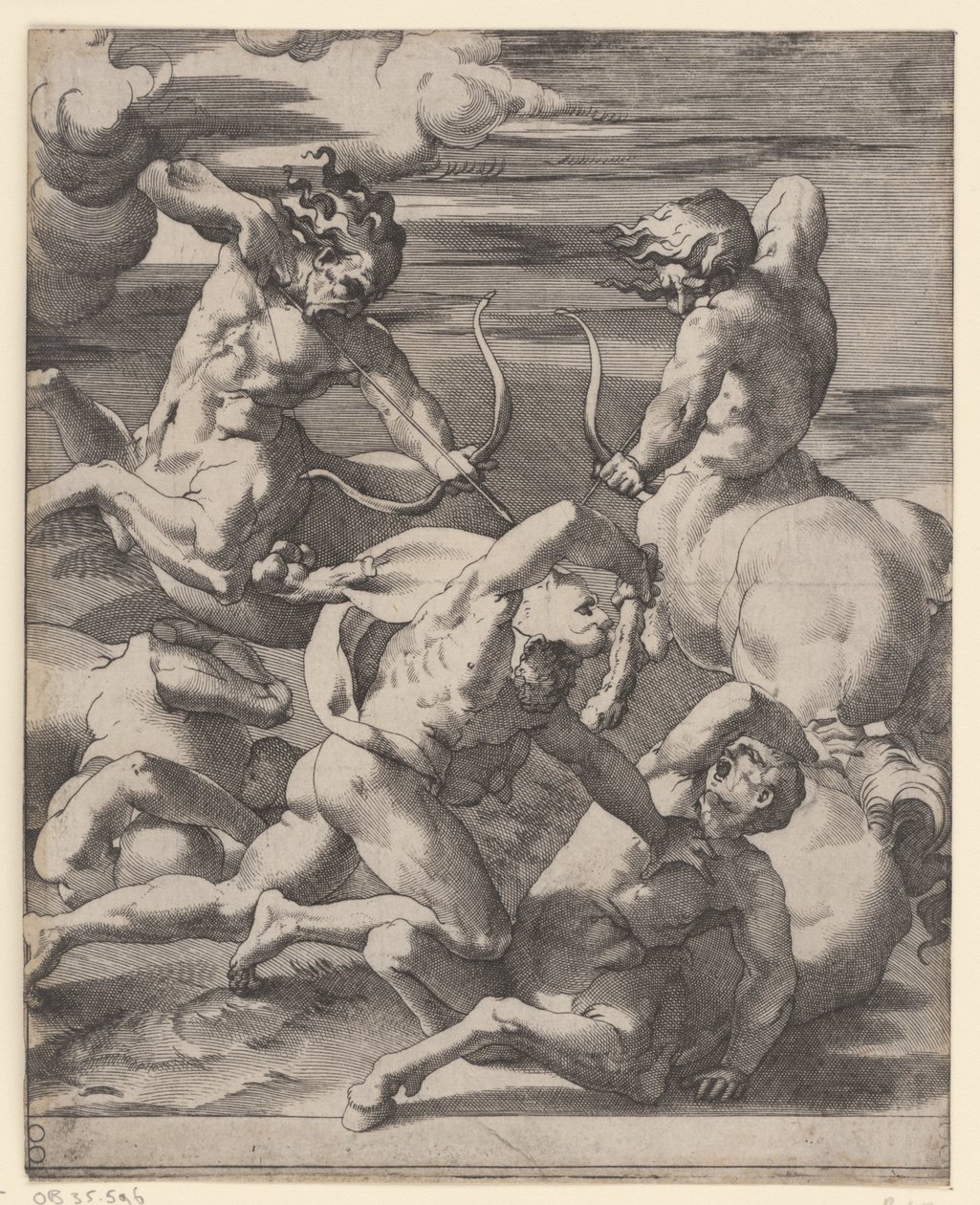 Herkules bojuje s kentaury Scény s Herkulesem (název série) od Giovanni Jacopo Caraglio
