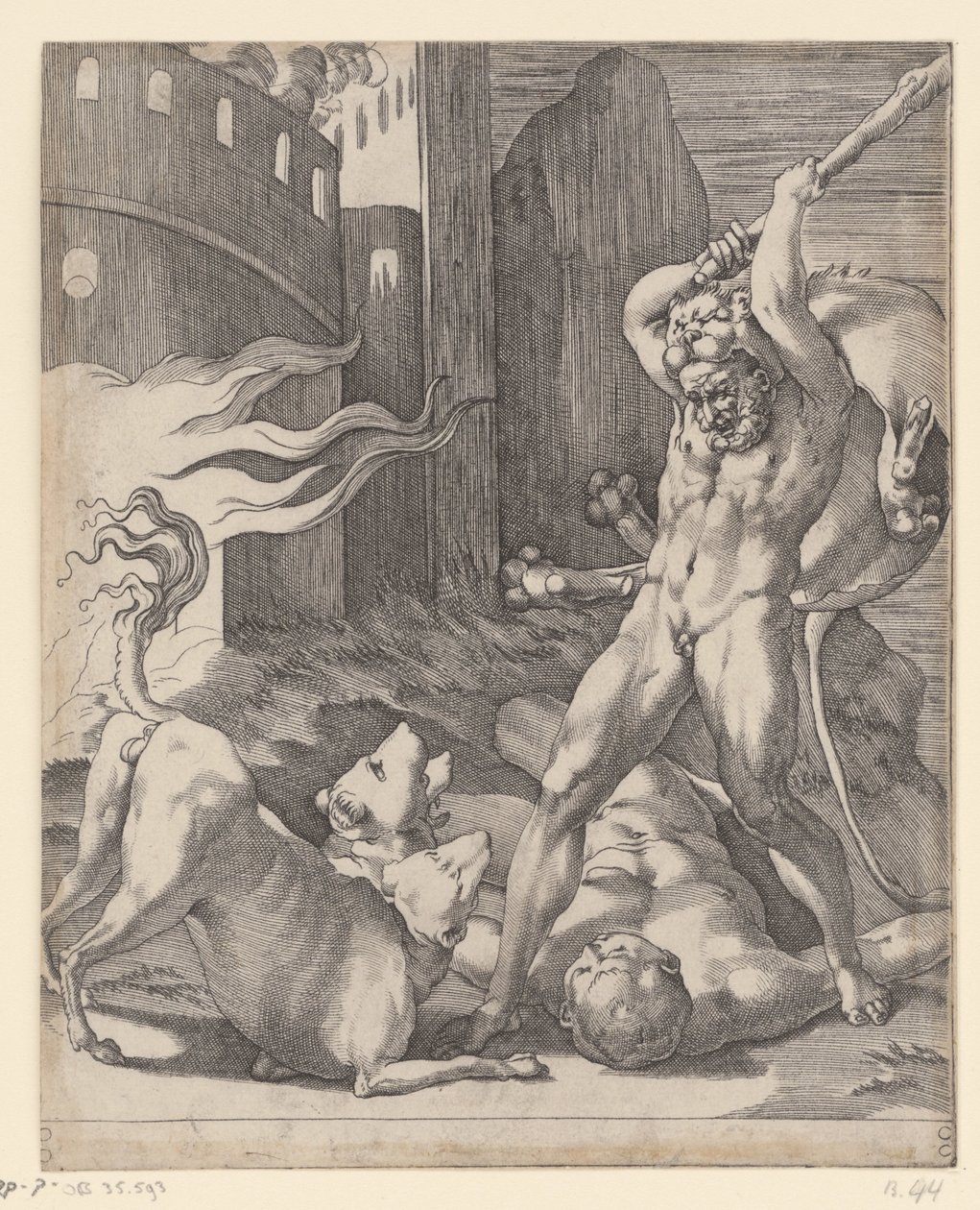 Herkules bojuje s Cerberem Scény s Herkulesem (název série) od Giovanni Jacopo Caraglio