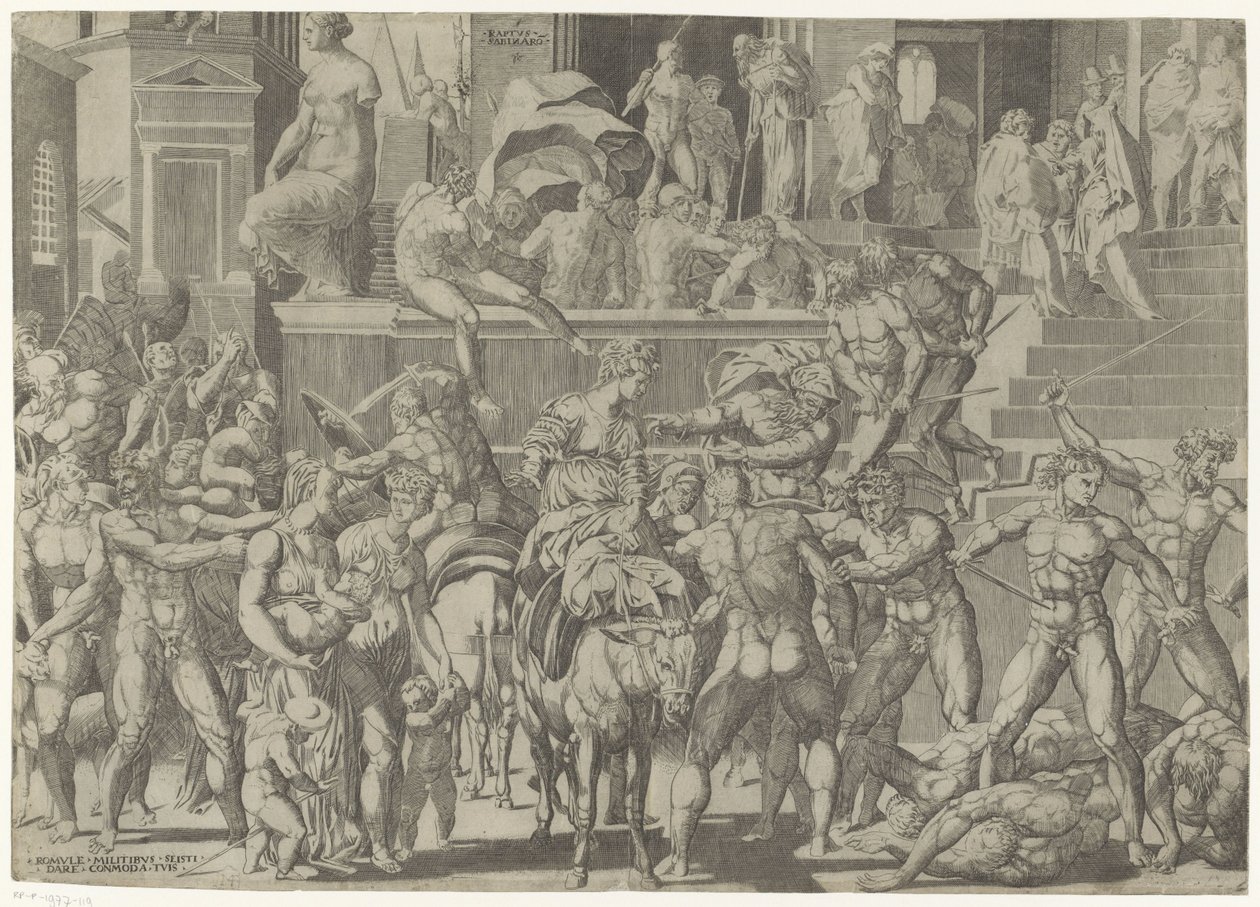 Bitva mezi Římany a Sabiny Raptus Sabinaro (titul na objektu) od Giovanni Jacopo Caraglio