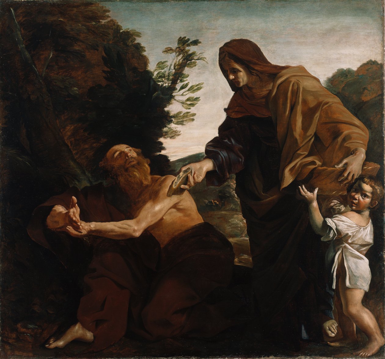 Eliáš přijímá chléb od vdovy ze Sarepty, 1621–24 od Giovanni Lanfranco