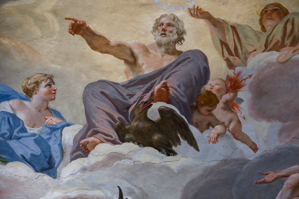 Jupiter a Junon. Detail "rady bohů" 1624-1625. freska od Giovanni Lanfranco