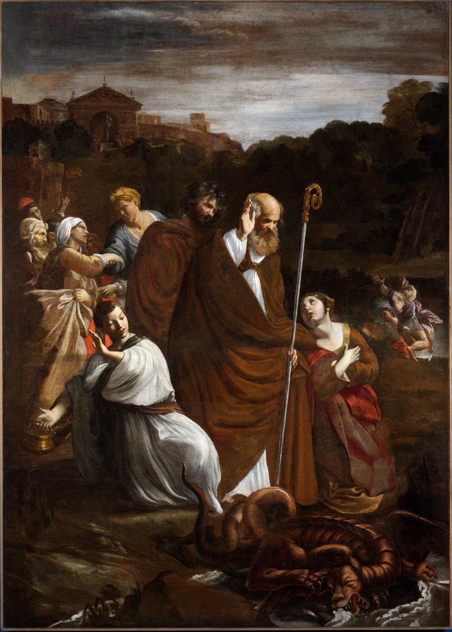 San Verano osvobozuje Albengu od draka, kolem roku 1615 (olej na plátně) od Giovanni Lanfranco