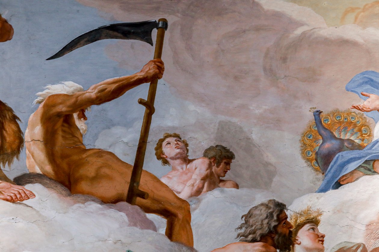 Saturn, bůh času. Detail "rady bohů" 1624-1625. freska od Giovanni Lanfranco