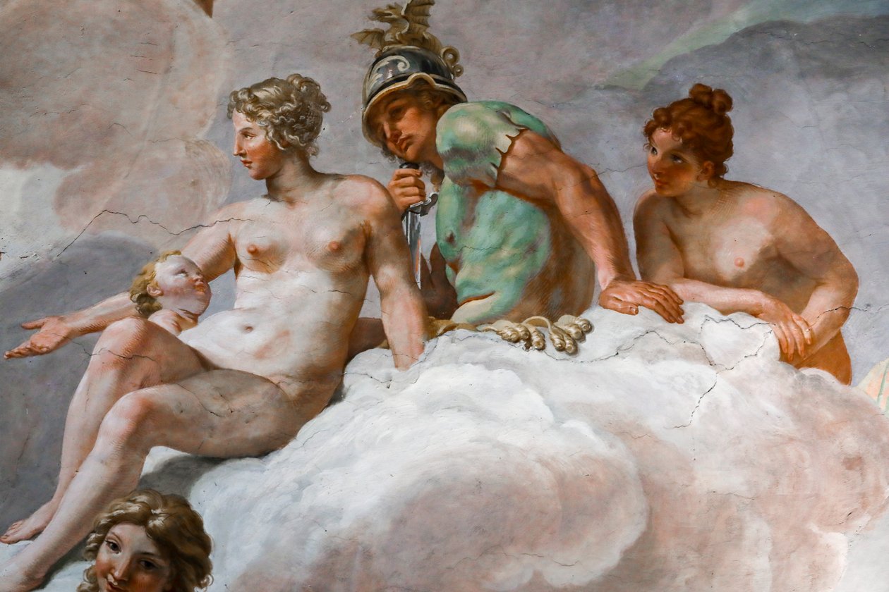 Venuše a Mars. Detail "rady bohů" 1624-1625. freska od Giovanni Lanfranco