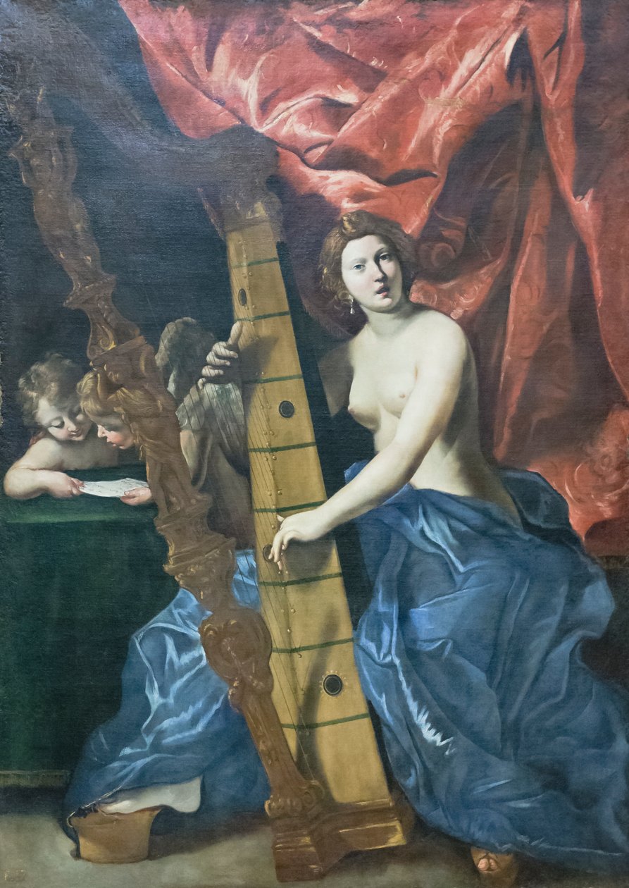 Venuše hraje na harfu od Giovanni Lanfranco