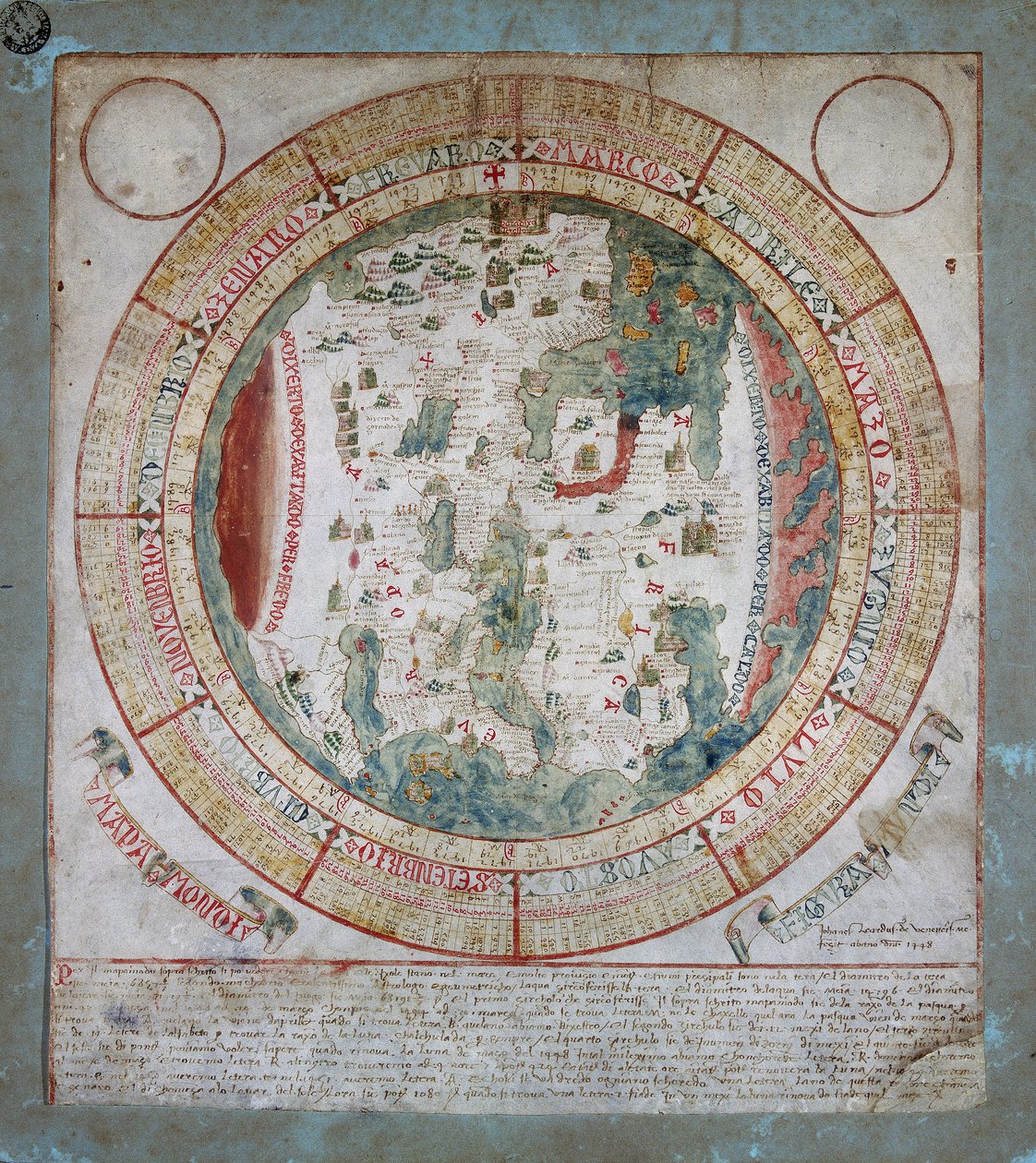 Mapa světa, iluminace Giovanni Leardo, Bertoliana Civic Library, Vicenza od Giovanni Leardo