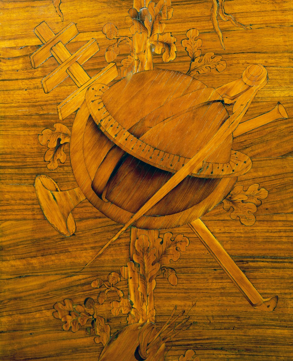 Měřicí přístroje, střední část intarzie na rohové skříni s jednoduchými velkými dvířky, od Giovanniho Maffezzoliho (1779-1818), žáka Giuseppe Maggioliniho, signováno a datováno 1798, Itálie od Giovanni Maffezzoli