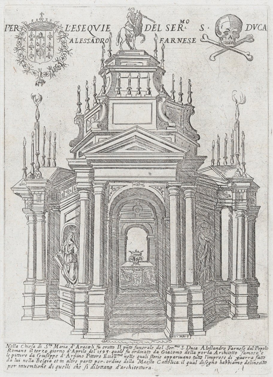 Katafalque pro vévodu Alessandra Farnese, 1593 od Giovanni Maggi