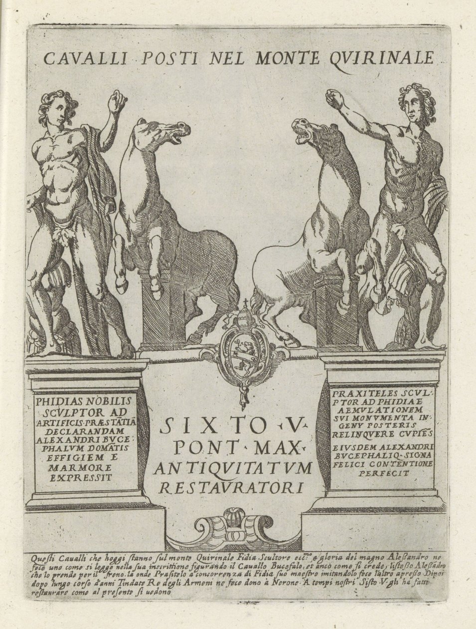 Dioscuren op de Quirinaal Koně umístěni v Mount Quirinale (název na objektu) Moderne en antieke monumenten en bouwwerken v Římě (název série) Ozdoby starověkých a moderních budov města alma v Římě (název série) od Giovanni Maggi