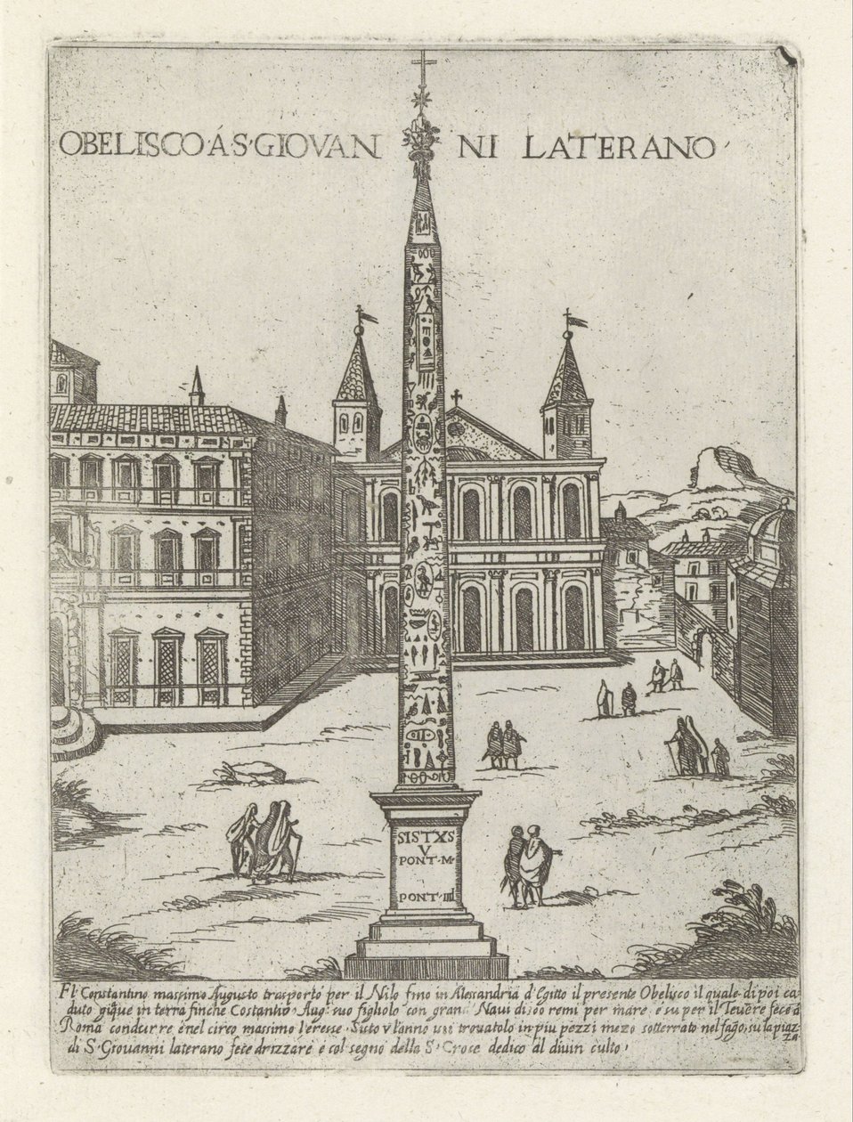 Lateránský obelisk za St. John Lateran v Římě Obelisco a S. Giovanni Laterano (název na objektu) Moderní a starověké památky a budovy v Římě (název série) Ornamenti di fabriche antichi et moderni dell