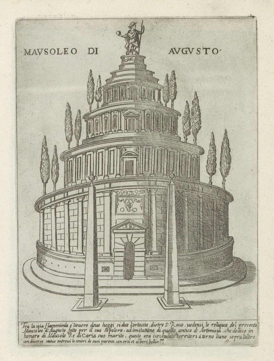 Augustovo mauzoleum v Římě Mausoleo di Augusto (název na objektu) Moderní a starověké památky a budovy v Římě (název série) Ornamenti di fabriche antichi et moderni dell