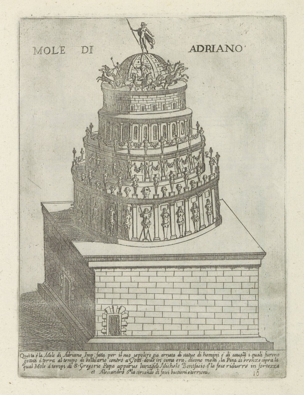 Hadriánovo mauzoleum Mole di Adriano (název na objektu) Moderní a starověké památky a budovy v Římě (název série) Ornamenti di fabriche antichi et moderni dell