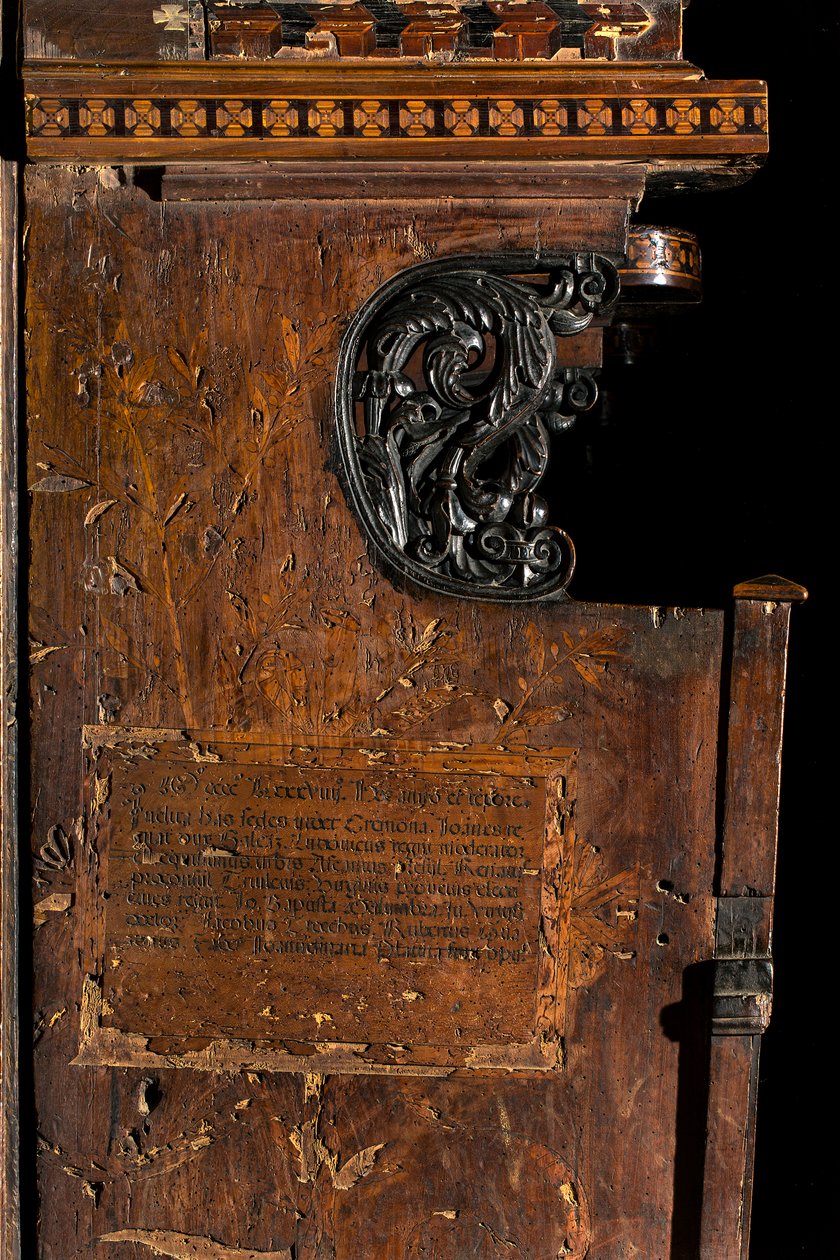Lignaean Canonical Choir, intarzie Giovanni Maria Platina 1484, levá boční intarzie od Giovanni Maria Platina