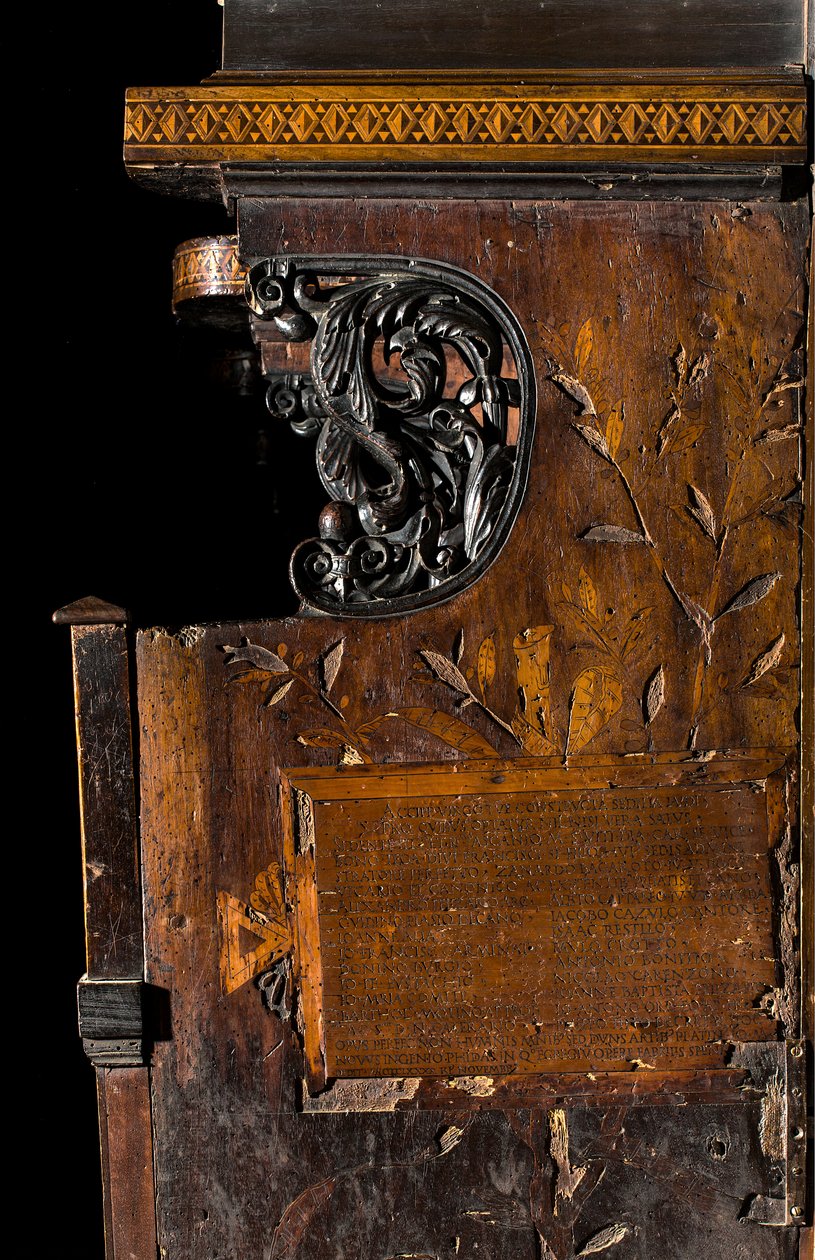 Lignaean Canonical Choir, intarzie Giovanni Maria Platina 1484, pravá boční intarzie od Giovanni Maria Platina
