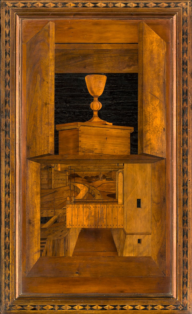 Lignaean Canonical Choir, intarzie Giovanni Maria Platina 1484, Superior Stall od Giovanni Maria Platina