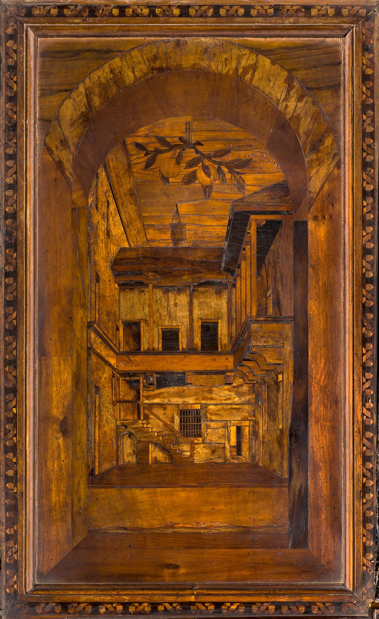 Lignaean Canonical Choir, intarzie Giovanni Maria Platina 1484, Superior Stall od Giovanni Maria Platina
