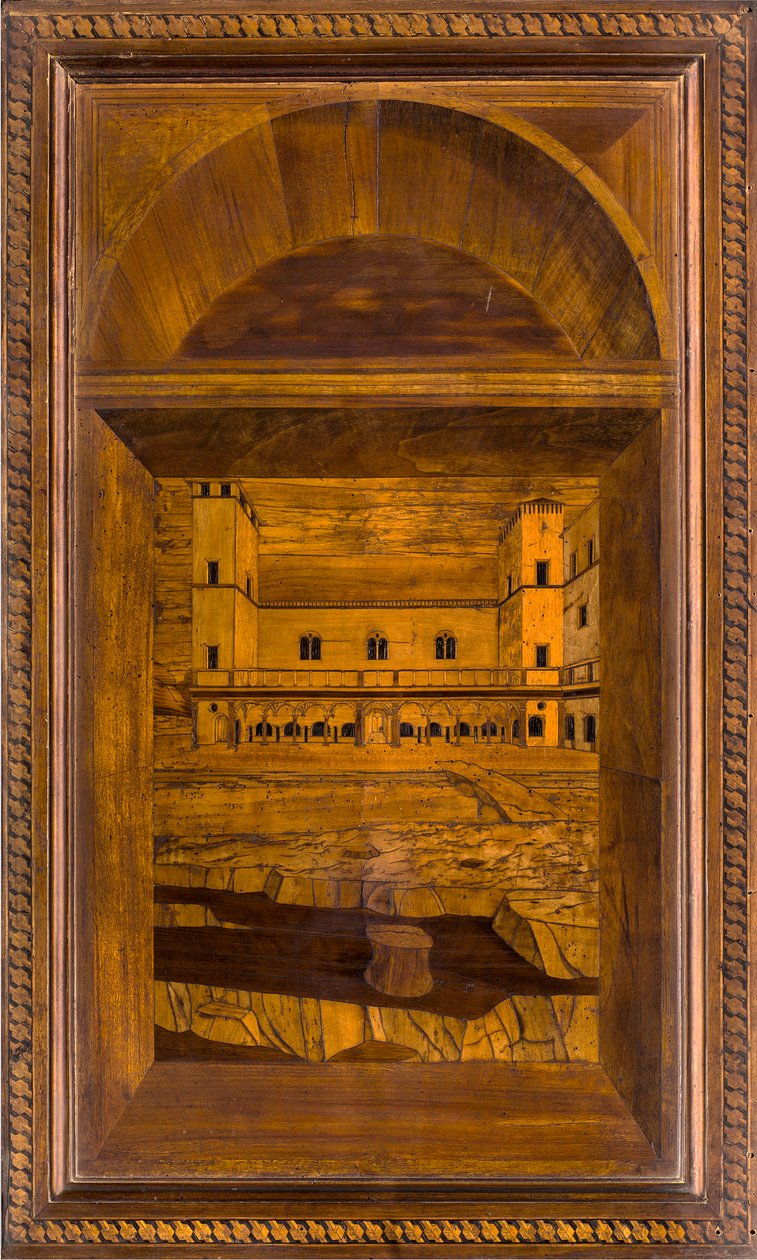 Lignaean Canonical Choir, intarzie Giovanni Maria Platina 1484, Superior Stall od Giovanni Maria Platina