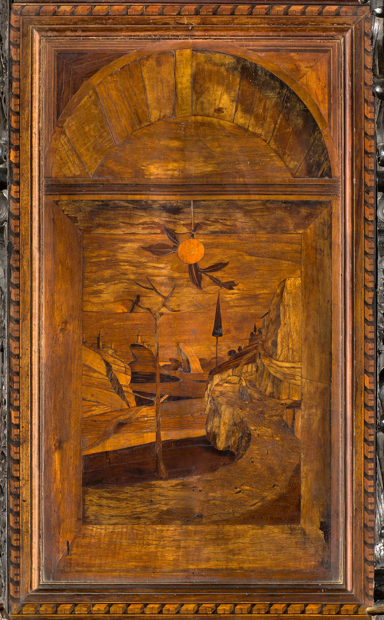 Lignaean Canonical Choir, intarzie Giovanni Maria Platina 1484, Superior Stall od Giovanni Maria Platina