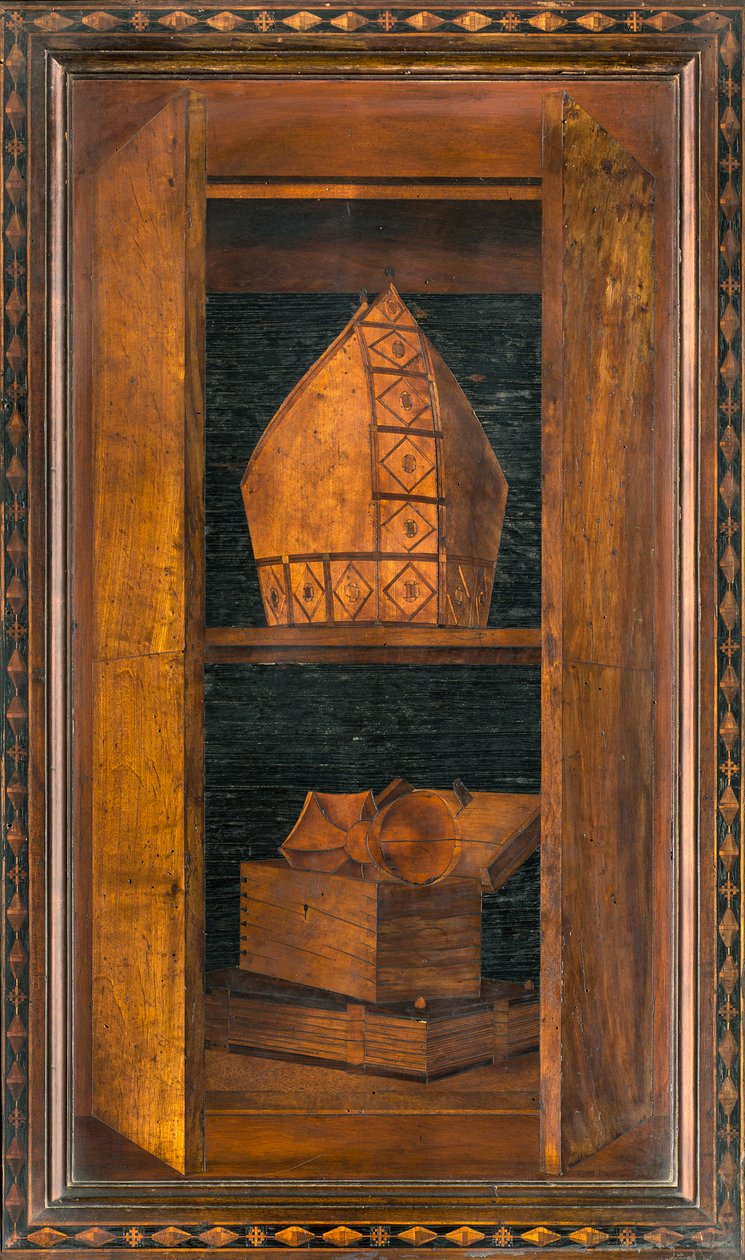 Lignaean Canonical Choir, intarzie Giovanni Maria Platina 1484, Superior Stall od Giovanni Maria Platina