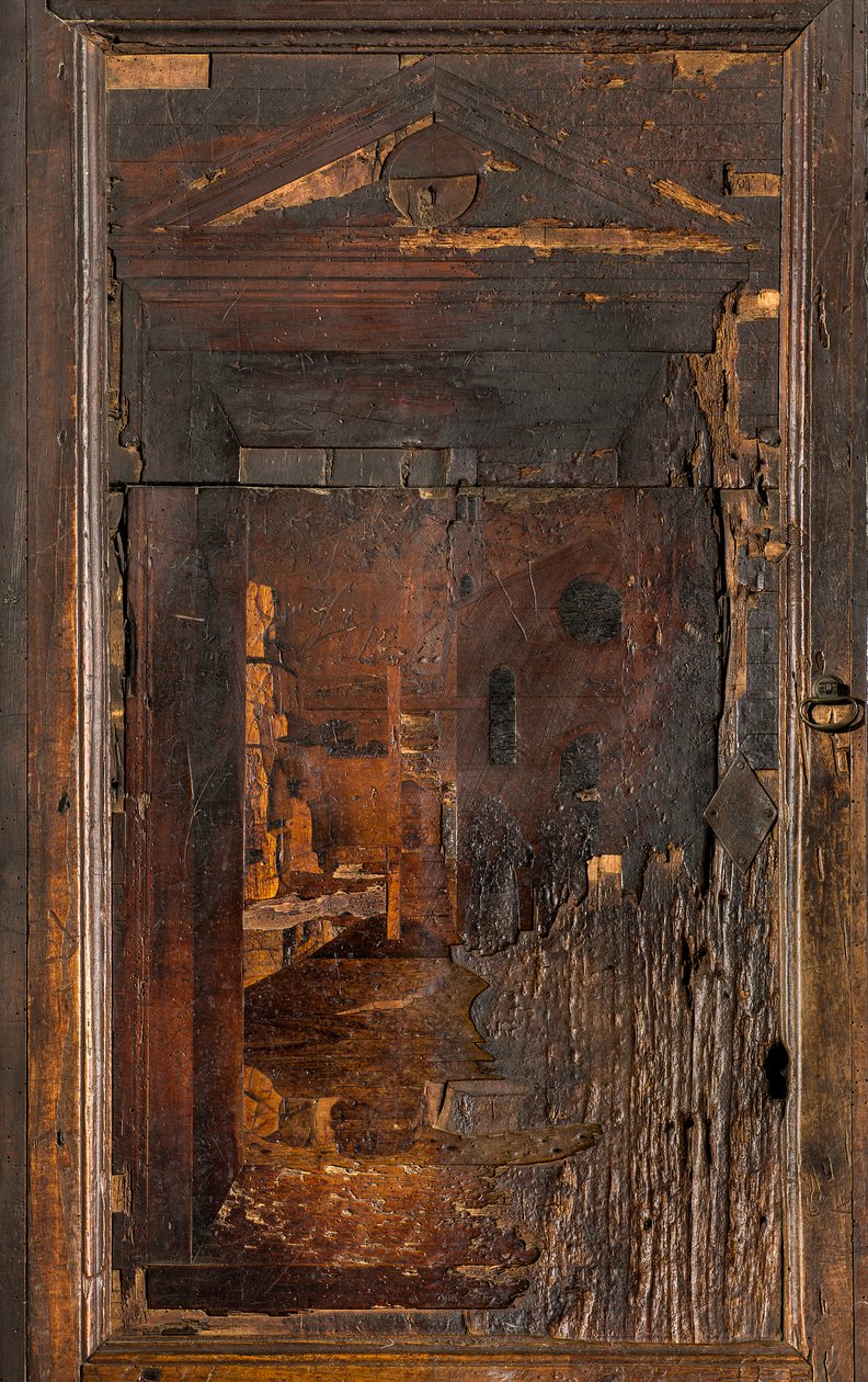 Lignaean Canonical Choir, intarzie Giovanni Maria Platina 1484, Superior Stall od Giovanni Maria Platina