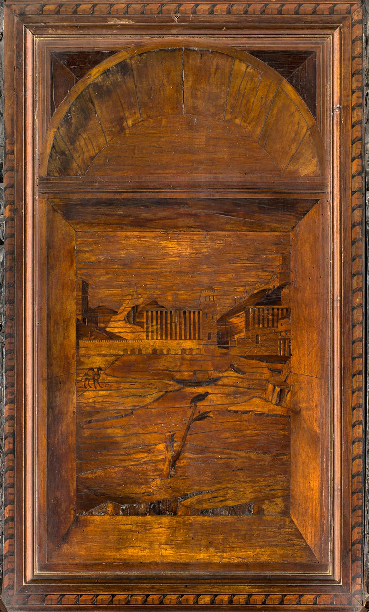 Lignaean Canonical Choir, intarzie Giovanni Maria Platina 1484, Superior Stall od Giovanni Maria Platina