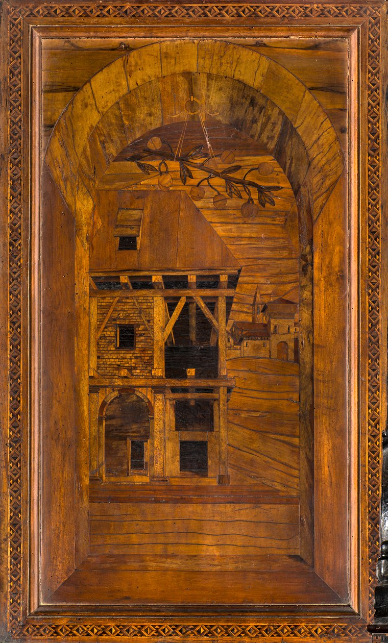 Lignaean Canonical Choir, intarzie Giovanni Maria Platina 1484, Superior Stall od Giovanni Maria Platina