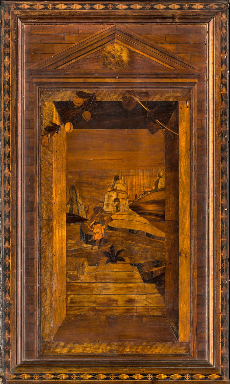 Lignaean Canonical Choir, intarzie Giovanni Maria Platina 1484, Superior Stall od Giovanni Maria Platina