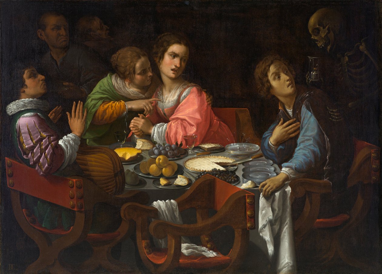 Memento Mori: Smrt přichází na stůl, cca 1630-1638 (olej na plátně) od Giovanni Martinelli