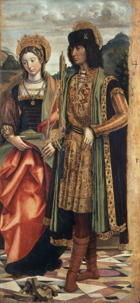 Svatá Kateřina Alexandrijská a sv. Šebestián, kolem roku 1496 (tempera na palubě) od Giovanni Martino Spanzotti