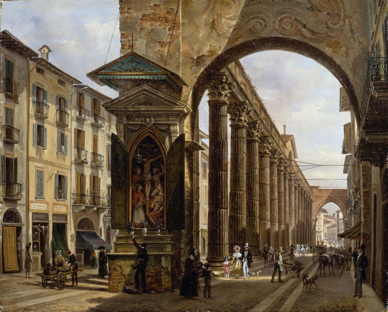 Sloupy svatého Vavřince v Miláně, Giovanni Migliara (1785-1837), olej na plátně, 40x31 cm od Giovanni Migliara