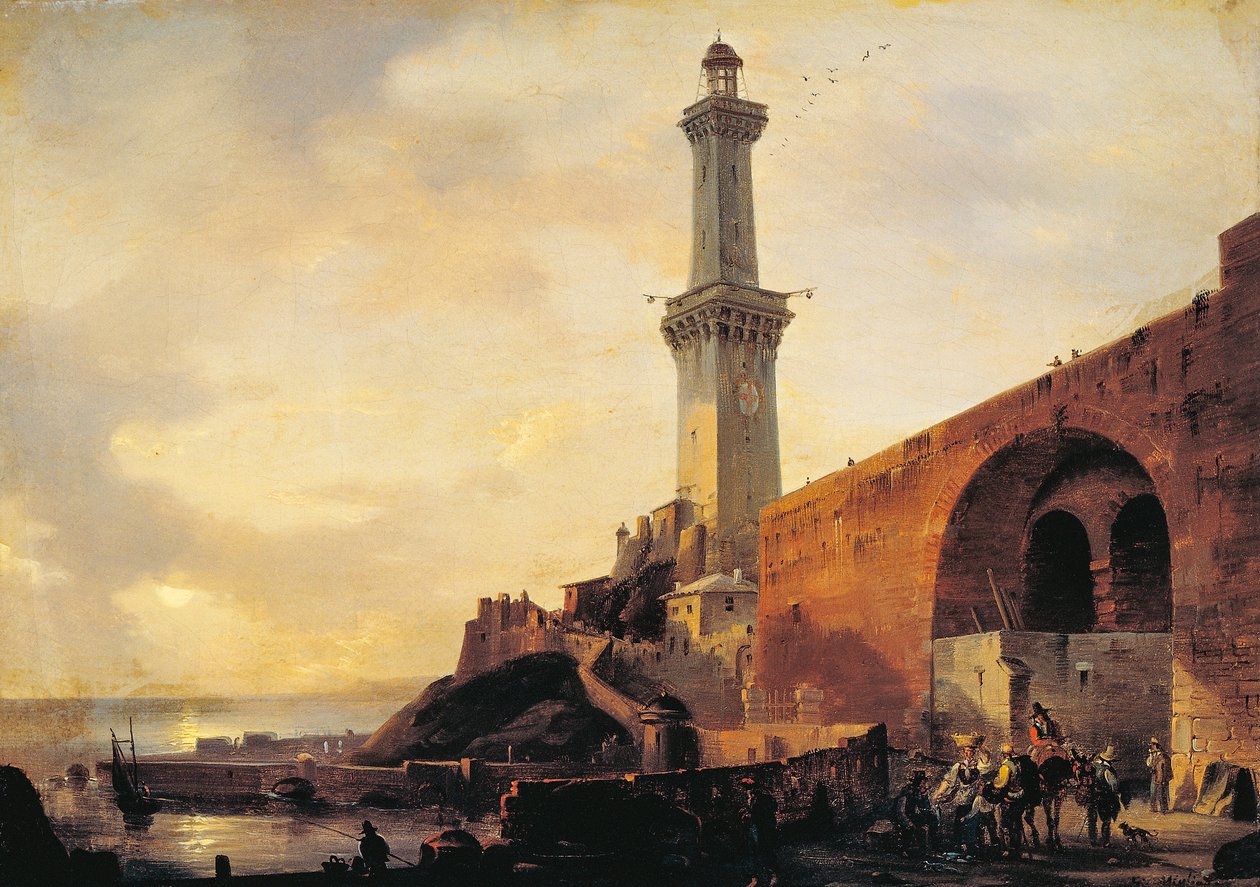 Janov, pohled na maják, od Giovanni Migliara (1785-1837), olej na plátně od Giovanni Migliara