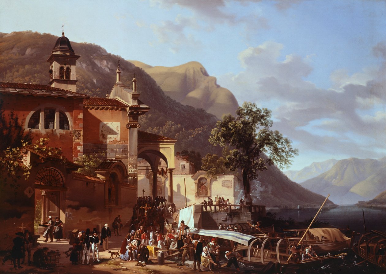 Procesí na břehu jezera, Giovanni Migliara (1785-1837) od Giovanni Migliara