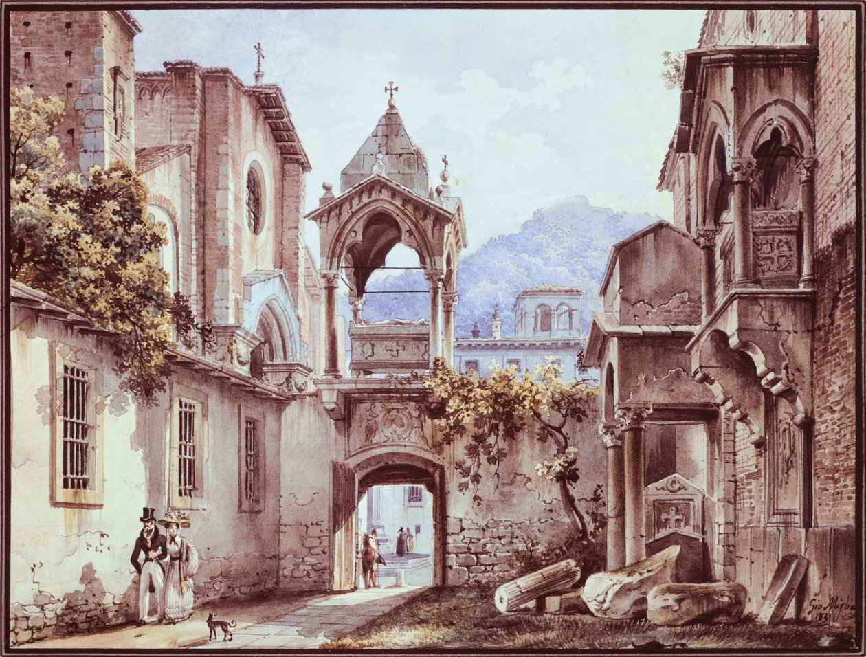 Nádvoří San Giorgetto ve Veroně, Giovanni Migliara (1785-1837) od Giovanni Migliara