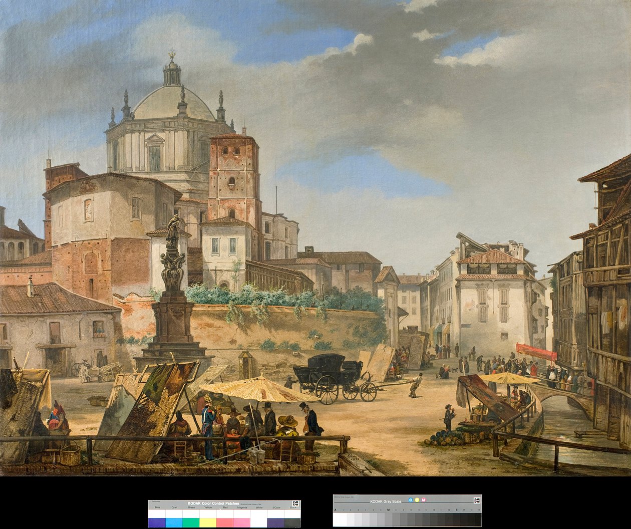 Pohled na náměstí piazza della vetra v Miláně, Itálie (Pohled na náměstí piazza della Vetra v Miláně) Obraz Giovanni Migliara (1801-1867) 1833 Soukromá sbírka od Giovanni Migliara