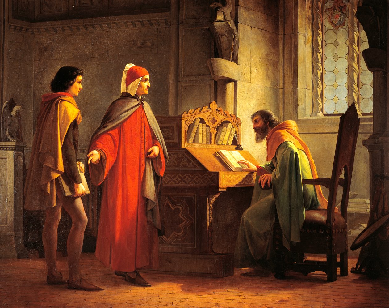 Dante Alighieri (1265-1321) představuje Giotta Guido da Polenta, Giovanni Mochi (1829-1892), olej na palubě od Giovanni Mochi