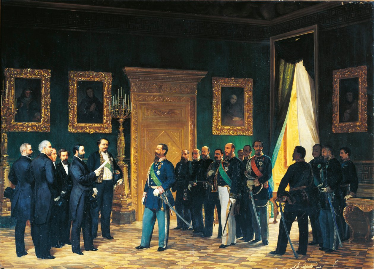 Druhá válka za nezávislost – Victor Emmanuel Savojský přijímá toskánské vyslance s výnosem o připojení Toskánska k Italskému království od Giovanni Mochi