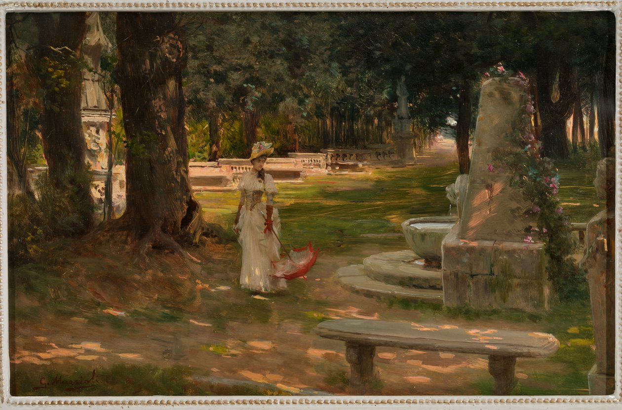 Procházka ve Villa Borghese (olej na panelu) od Giovanni Muzzioli