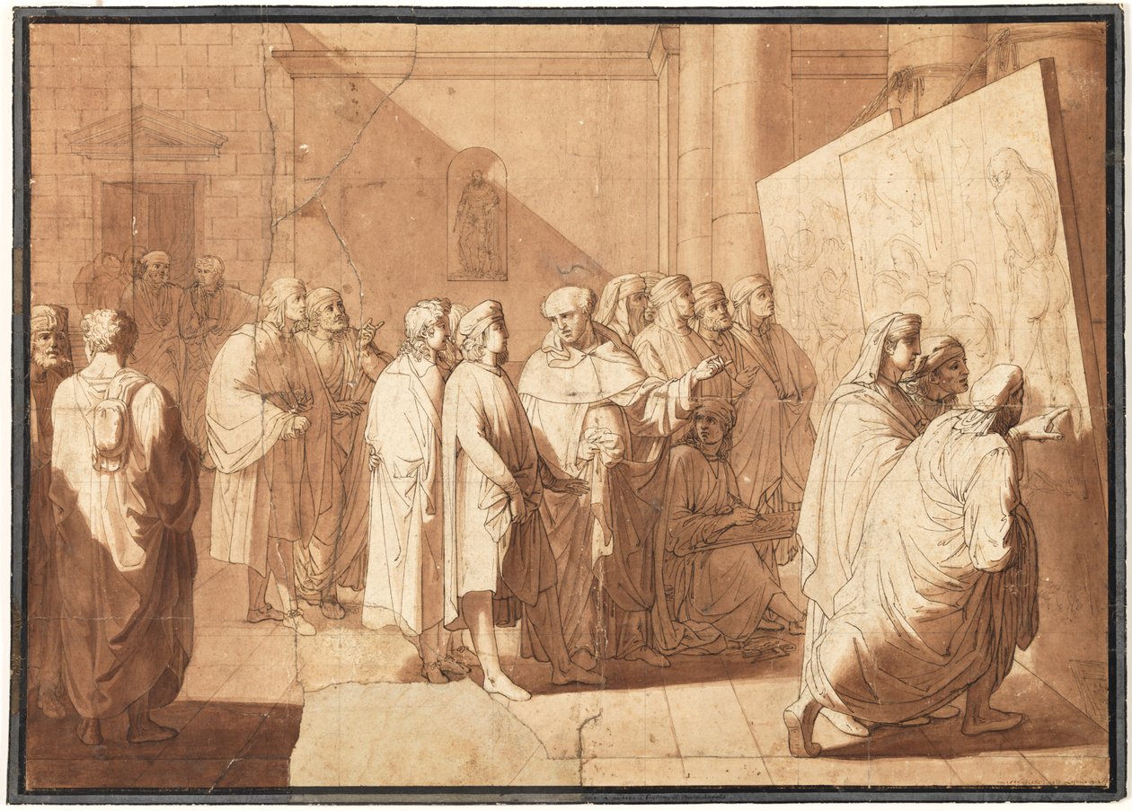 Od Bartolommea Raphael ukazuje kartony Leonarda a Michelangela od Giovanni Paolo Lasinio