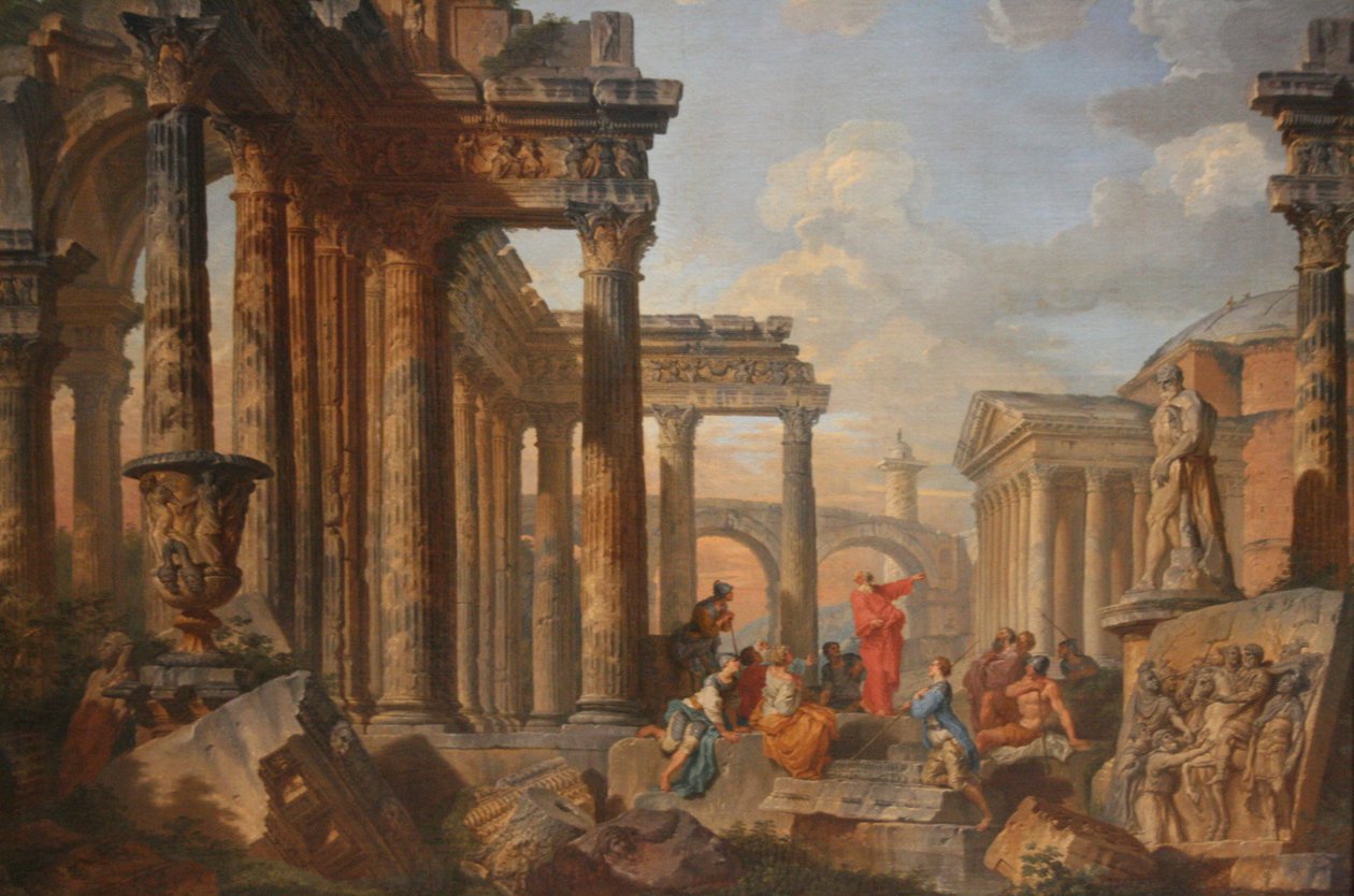 Římské ruiny s kazatelem od Giovanni Paolo Panini