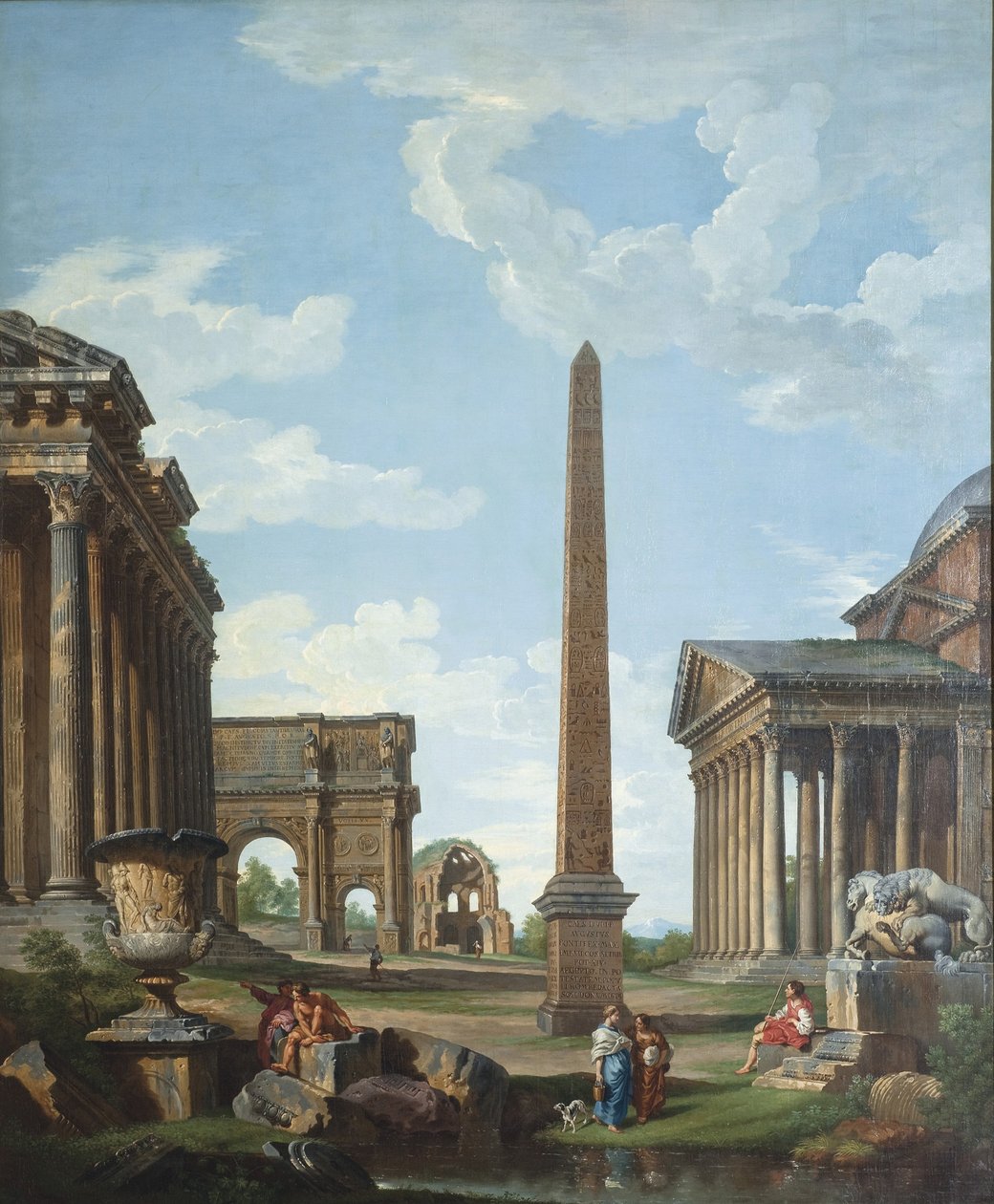 Capriccio s římskými ruinami a scénou ze Života Belisaria od Giovanni Paolo Pannini