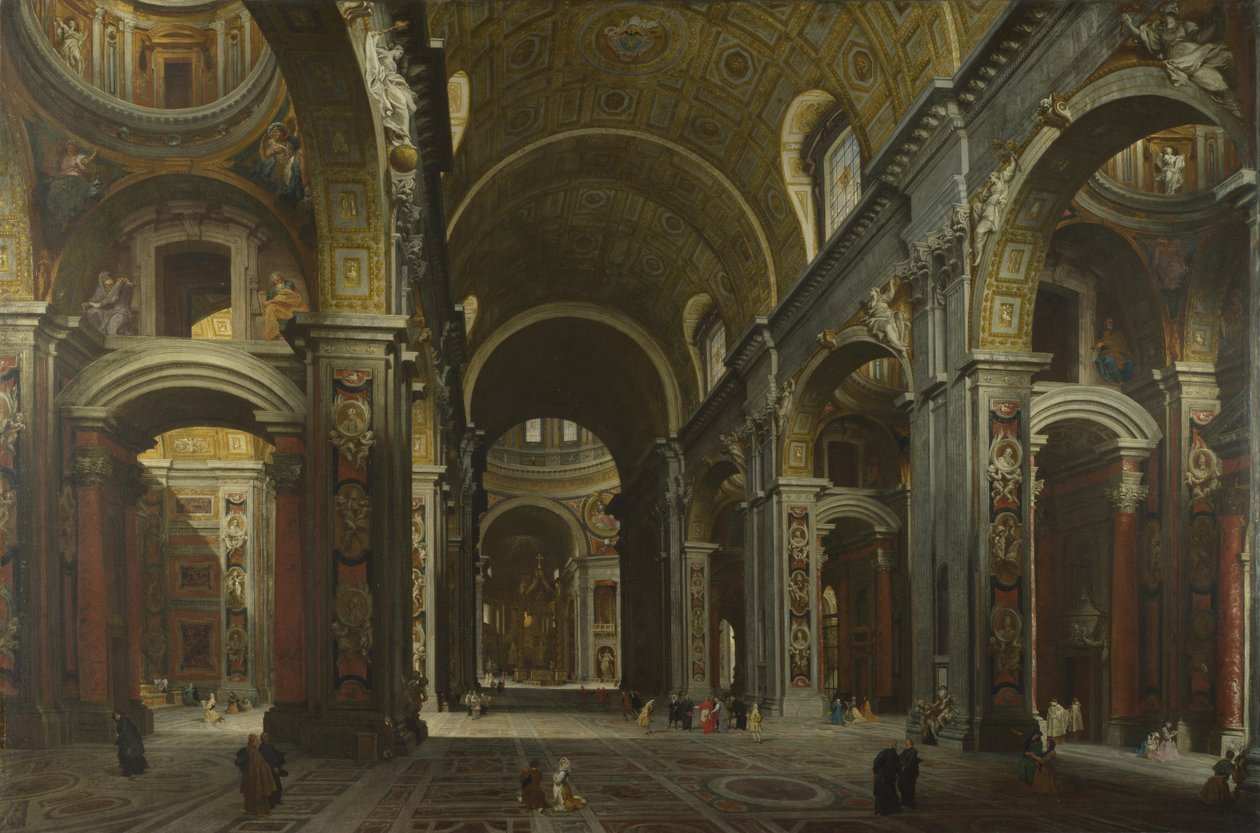 Interiér baziliky svatého Petra v Římě, před 1742 od Giovanni Paolo Pannini