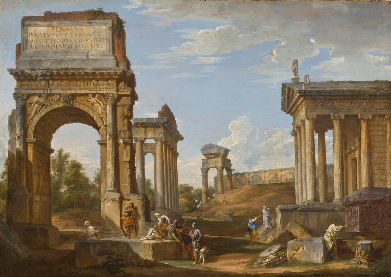 Římské ruiny s Titovým obloukem, 1734 od Giovanni Paolo Pannini