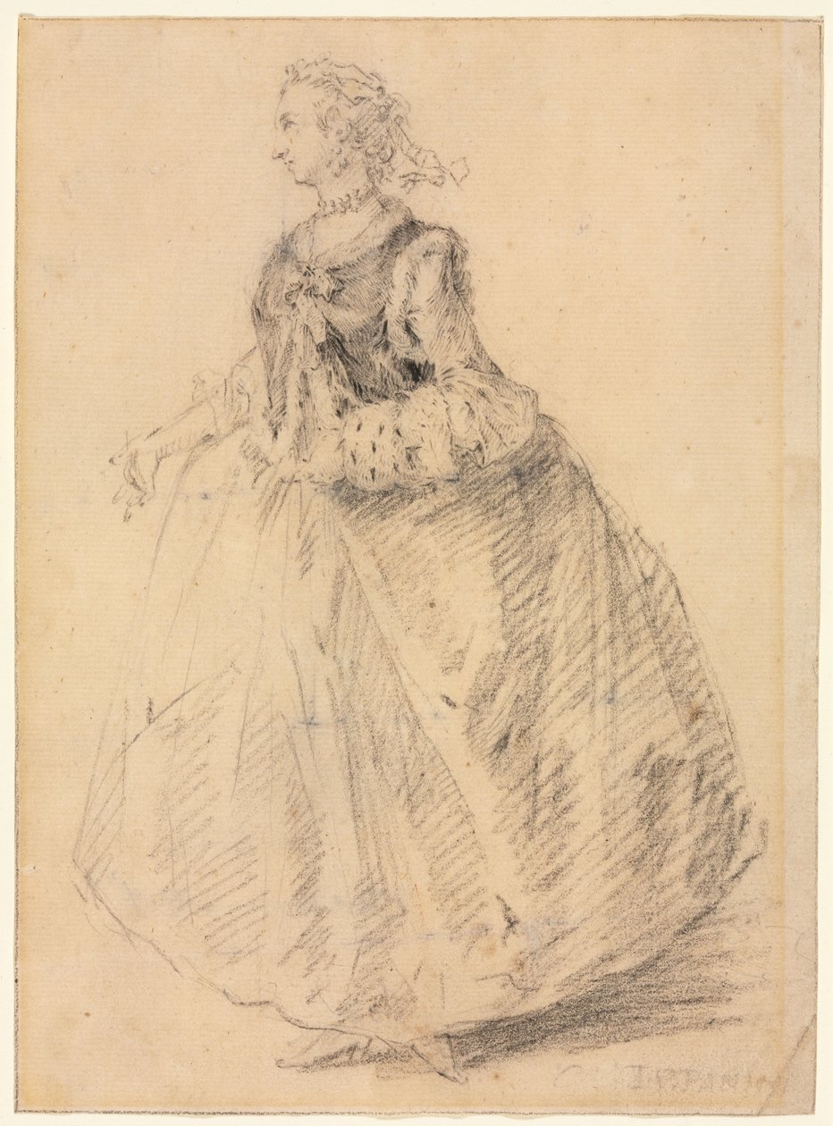 Stojící žena s hermelínovou manžetou, 18. století. od Giovanni Paolo Pannini