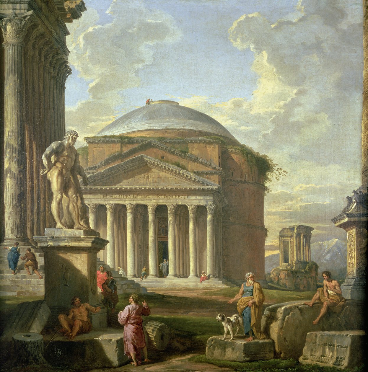 Pohled na Pantheon, Farnese Hercules a další římské ruiny od Giovanni Paolo Pannini