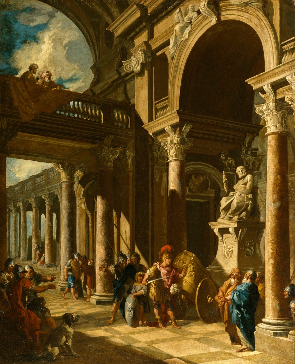 Alexandr Veliký Řezání gordického uzlu, kolem 1718-19 (olej na plátně) od Giovanni Paolo Pannini