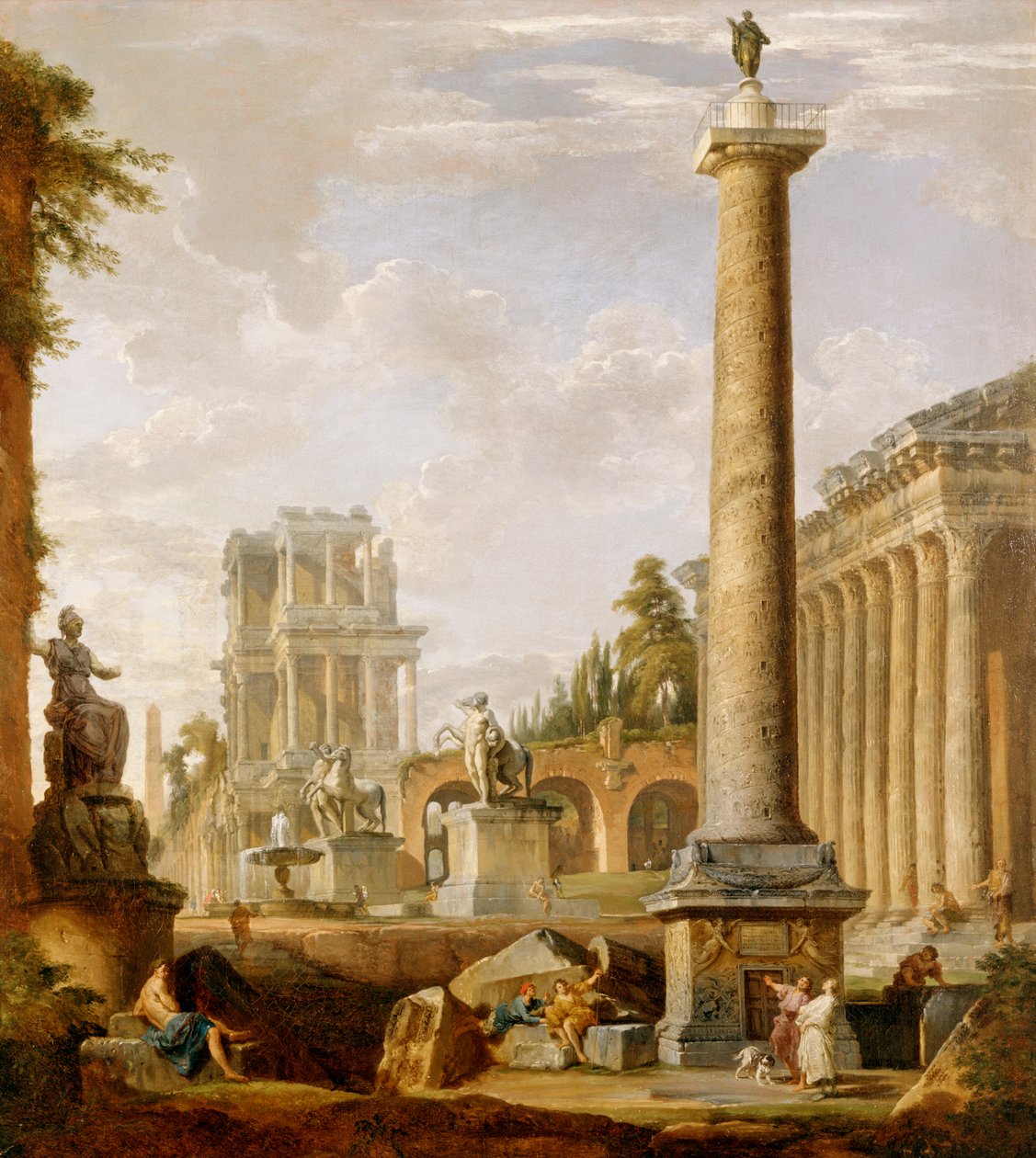 Capriccio římských ruin s Trajánovým sloupem (olej na plátně) od Giovanni Paolo Pannini