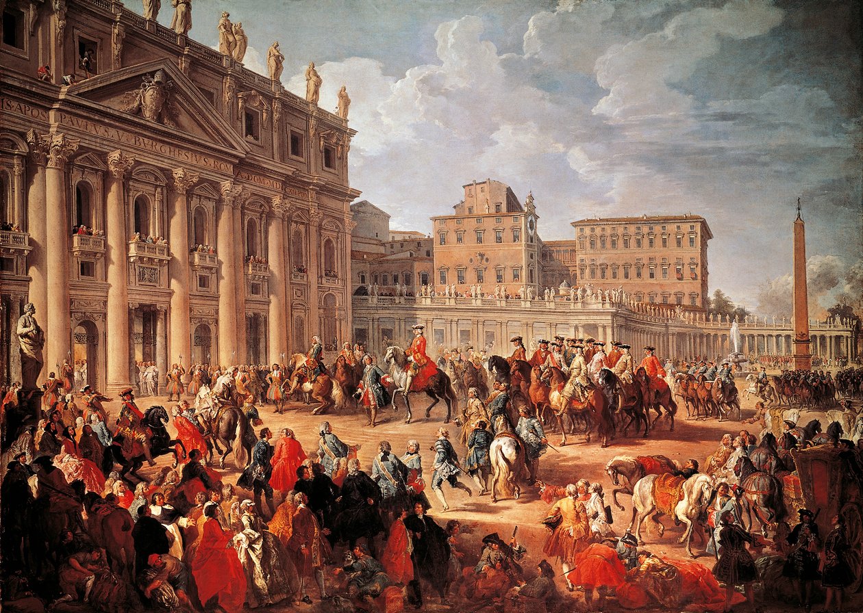 Karel III. při návštěvě baziliky svatého Petra v Římě od Giovanni Paolo Pannini
